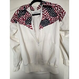 Vintage Jade Inc. Windbreaker Jacket Large American Flag White U.S.A Patriotic